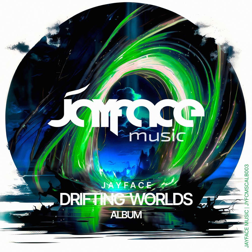 Cover art for Jayface's Drifting Worlds album (2025), featuring the artist's logo and artistic design